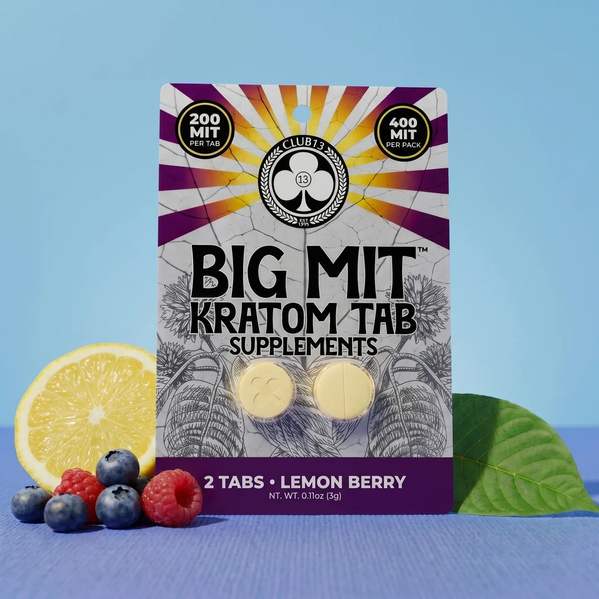 Club 13 BIG MIT 2ct 200mg (400mg) Lemon Berry Kratom Extract Tablets